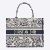 Dior Unisex CD Medium Book Tote Navy Blue Toile De Jouy Embroidery