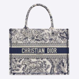 Dior Unisex CD Medium Book Tote Navy Blue Toile De Jouy Embroidery