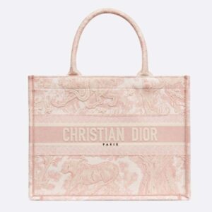 Dior Unisex CD Medium Book Tote Pink Toile De Jouy Embroidery
