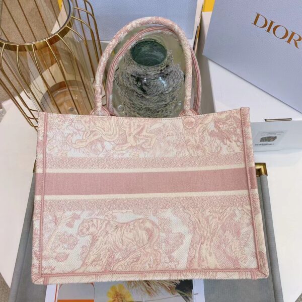 Dior Unisex CD Medium Book Tote Pink Toile De Jouy Embroidery (3)