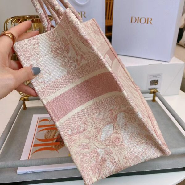 Dior Unisex CD Medium Book Tote Pink Toile De Jouy Embroidery (8)