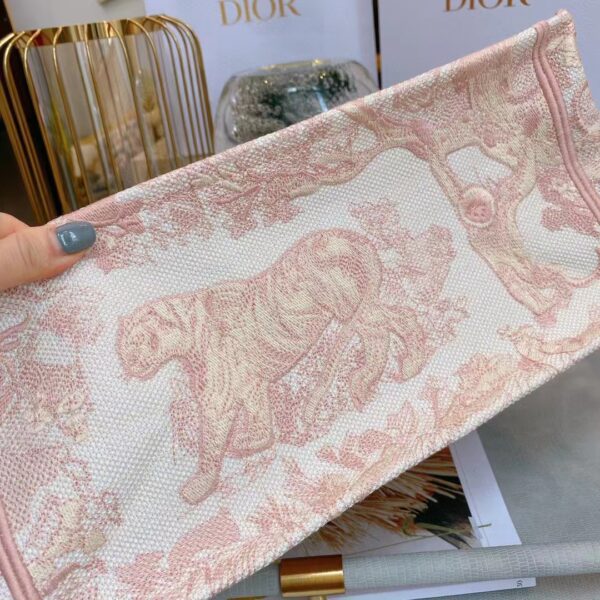 Dior Unisex CD Medium Book Tote Pink Toile De Jouy Embroidery (9)