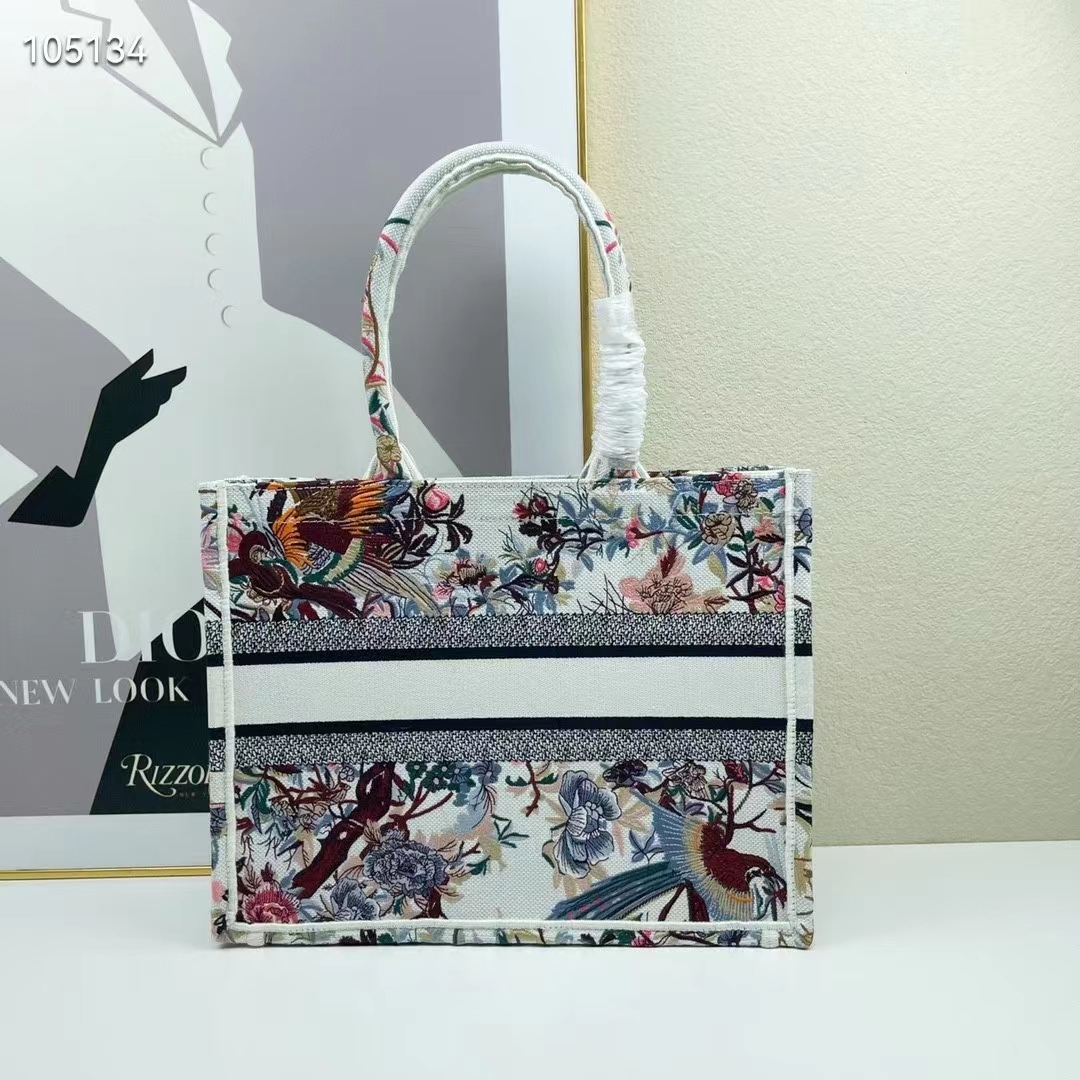 Christian Dior Book Tote In Ecru Multicolor Dior Jardin d'Hiver Embroidery  (White)