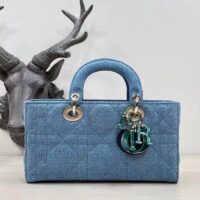 Dior Women CD Medium Lady D-Joy Bag Blue Cannage Denim (9)