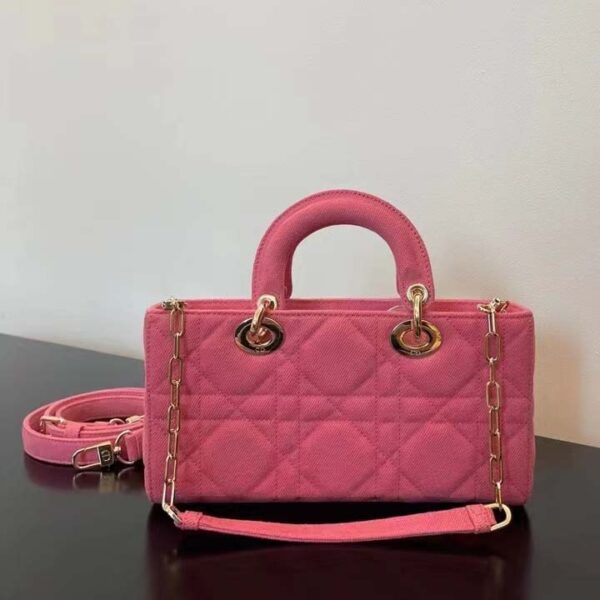 Dior Women CD Medium Lady D-Joy Bag Bright Pink Cannage Denim (11)