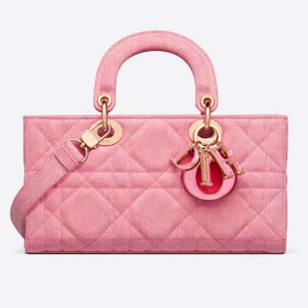 Dior Women CD Medium Lady D-Joy Bag Bright Pink Cannage Denim (14)