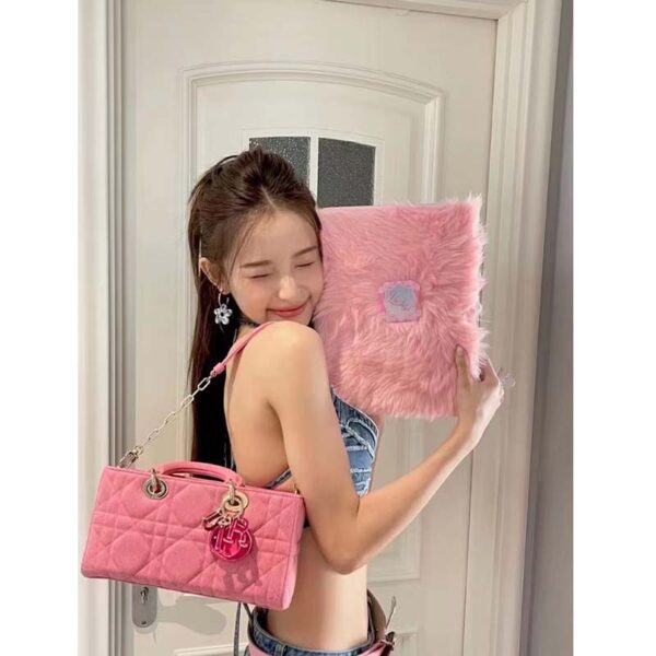 Dior Women CD Medium Lady D-Joy Bag Bright Pink Cannage Denim (18)