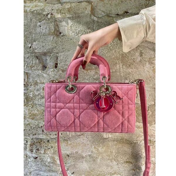 Dior Women CD Medium Lady D-Joy Bag Bright Pink Cannage Denim (4)