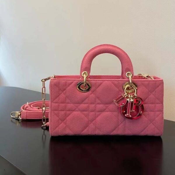 Dior Women CD Medium Lady D-Joy Bag Bright Pink Cannage Denim (6)