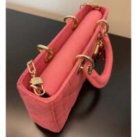 Dior Women CD Medium Lady D-Joy Bag Bright Pink Cannage Denim (14)