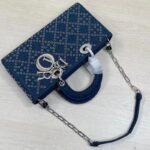 Dior Women CD Medium Lady D-Joy Bag Eyelet Blue Cannage Denim - Image 6