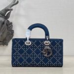 Dior Women CD Medium Lady D-Joy Bag Eyelet Blue Cannage Denim - Image 2