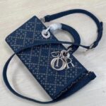 Dior Women CD Medium Lady D-Joy Bag Eyelet Blue Cannage Denim - Image 5