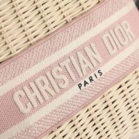 Dior Women CD Medium Lady Dior Handbag Natural Wicker Fluorescent Pink Oblique Jacquard (9)