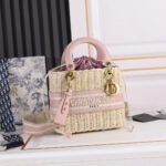 Dior Women CD Medium Lady Dior Handbag Natural Wicker Fluorescent Pink Oblique Jacquard - Imagen 2