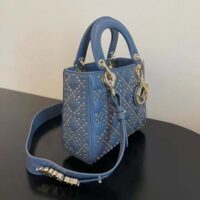 Dior Women CD Mini Lady Dior Bag Denim Blue Lucky Star Cannage Lambskin (14)