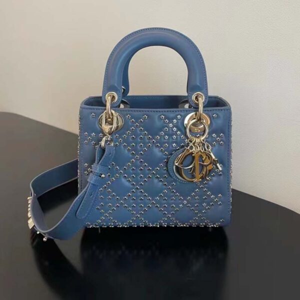 Dior Women CD Mini Lady Dior Bag Denim Blue Lucky Star Cannage Lambskin (12)