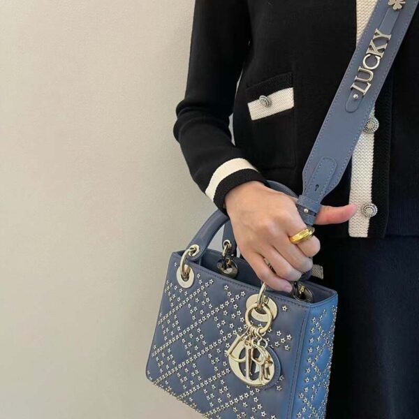 Dior Women CD Mini Lady Dior Bag Denim Blue Lucky Star Cannage Lambskin (2)