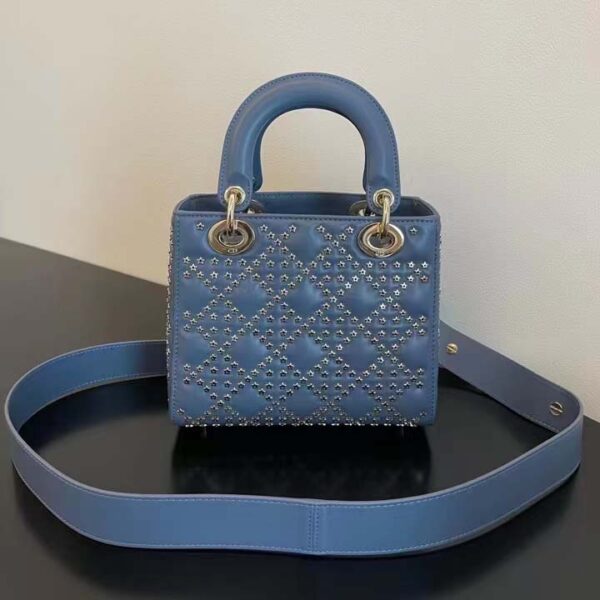 Dior Women CD Mini Lady Dior Bag Denim Blue Lucky Star Cannage Lambskin (6)