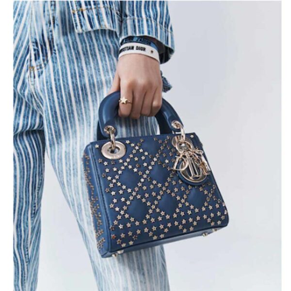 Dior Women CD Mini Lady Dior Bag Denim Blue Lucky Star Cannage Lambskin (9)