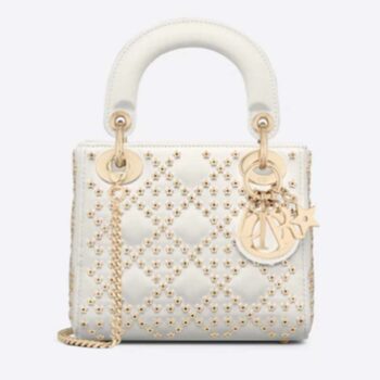 Dior Women CD Mini Lady Dior Bag Latte Lucky Star Cannage Lambskin