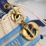 Dior Women CD Mini Lady Dior Handbag Natural Wicker Fluorescent Blue Oblique Jacquard - Imagen 9