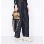 Dior Women CD Mini Lady Dior Handbag Natural Wicker Navy Blue Oblique Jacquard - Image 12