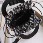 Dior Women CD Mini Lady Dior Handbag Natural Wicker Navy Blue Oblique Jacquard - Image 7