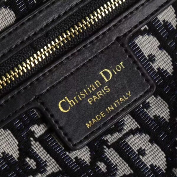 Dior Women CD Mini Lady Dior Handbag Natural Wicker Navy Blue Oblique Jacquard (6)