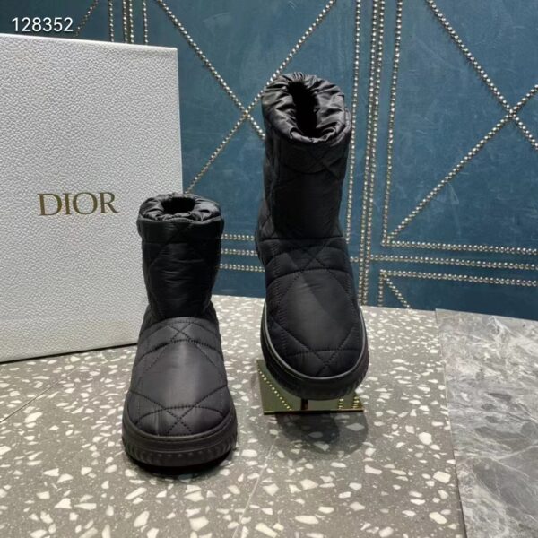 Dior Women Shoes CD Dior Frost Ankle Boot Black Cannage Quilted Nylon Shearling (1)