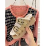 Dior Women Shoes CD Diorquake Strap Sandal Hazelnut Calfskin White Shearling - Image 7