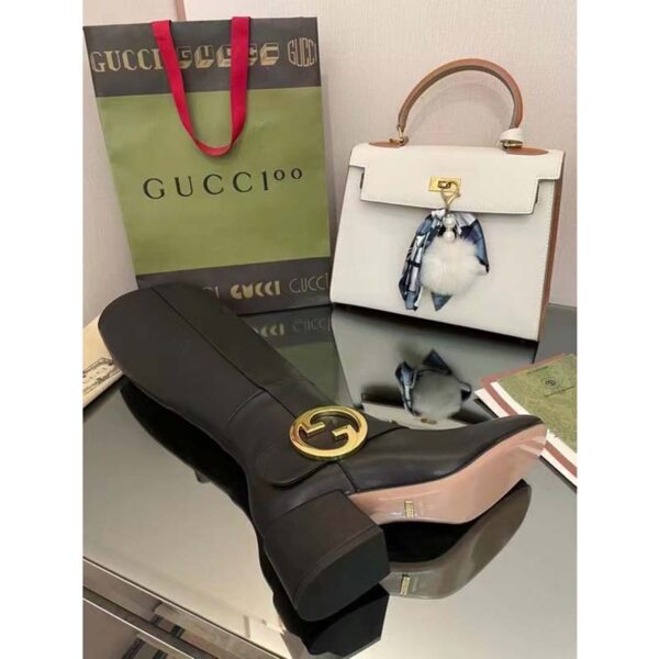 Gucci Blondie Women’s Blondie Boot Black Leather Round Interlocking G Low 5 Cm Heel (1)