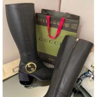Gucci Blondie Women’s Blondie Boot Black Leather Round Interlocking G Low 5 Cm Heel (9)