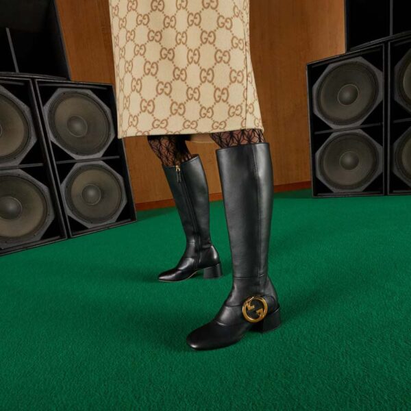 Gucci Blondie Women’s Blondie Boot Black Leather Round Interlocking G Low 5 Cm Heel (11)