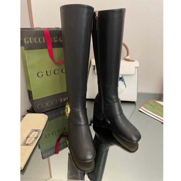 Gucci Blondie Women’s Blondie Boot Black Leather Round Interlocking G Low 5 Cm Heel (3)
