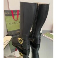 Gucci Blondie Women’s Blondie Boot Black Leather Round Interlocking G Low 5 Cm Heel (9)