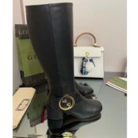 Gucci Blondie Women’s Blondie Boot Black Leather Round Interlocking G Low 5 Cm Heel (9)