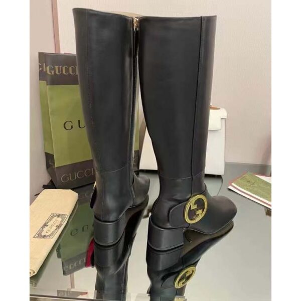 Gucci Blondie Women’s Blondie Boot Black Leather Round Interlocking G Low 5 Cm Heel (8)