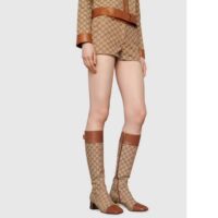 Gucci Blondie Women’s GG Knee-High Boot Beige Ebony Canvas Cuir Leather Low 5 Cm Heel (3)