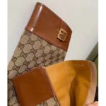 Gucci Blondie Women's GG Knee-High Boot Beige Ebony Canvas Cuir Leather Low 5 Cm Heel – Image 10