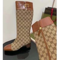 Gucci Blondie Women’s GG Knee-High Boot Beige Ebony Canvas Cuir Leather Low 5 Cm Heel (3)