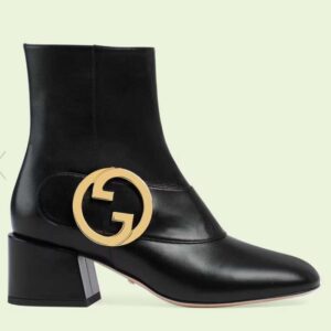 Gucci GG Blondie Women's Ankle Boot Black Leather Mid 5 Cm Heel