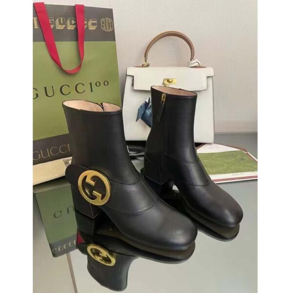 Gucci GG Blondie Women’s Ankle Boot Black Leather Mid 5 Cm Heel (2)