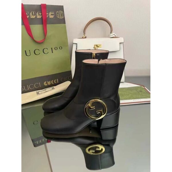 Gucci GG Blondie Women’s Ankle Boot Black Leather Mid 5 Cm Heel (5)