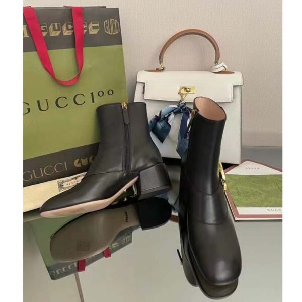 Gucci GG Blondie Women’s Ankle Boot Black Leather Mid 5 Cm Heel (6)