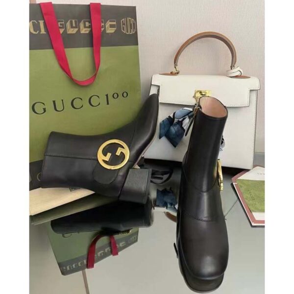 Gucci GG Blondie Women’s Ankle Boot Black Leather Mid 5 Cm Heel (7)
