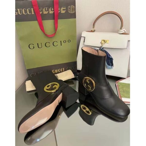 Gucci GG Blondie Women’s Ankle Boot Black Leather Mid 5 Cm Heel (9)