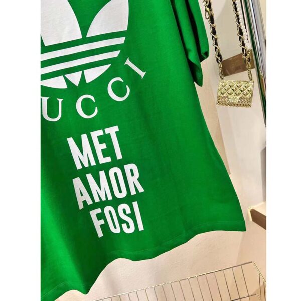 Gucci GG Men Adidas x Gucci Cotton Jersey T-Shirt Green Jersey Crewneck Oversize Fit (1)