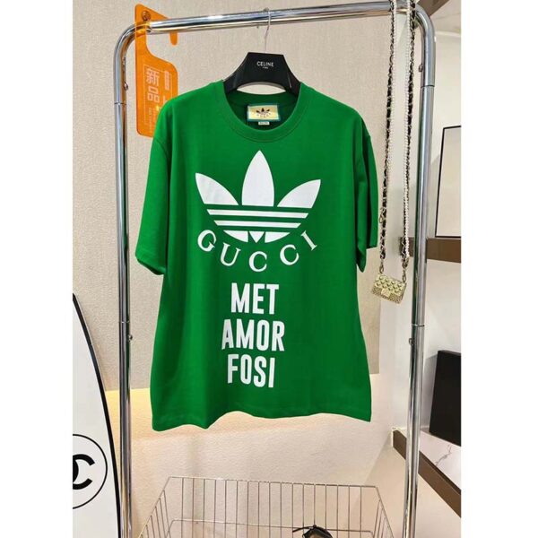 Gucci GG Men Adidas x Gucci Cotton Jersey T-Shirt Green Jersey Crewneck Oversize Fit (2)