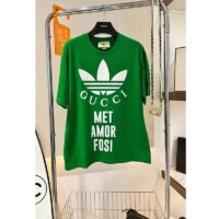 Gucci GG Men Adidas x Gucci Cotton Jersey T-Shirt Green Jersey Crewneck Oversize Fit (5)